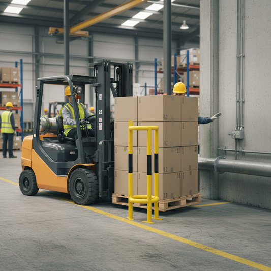 Premium Floor Mounted Drain Pipe Protector - Heavy Duty, Galvanised, Powder-Coated for Maximum... - side view | britanniasafety.uk