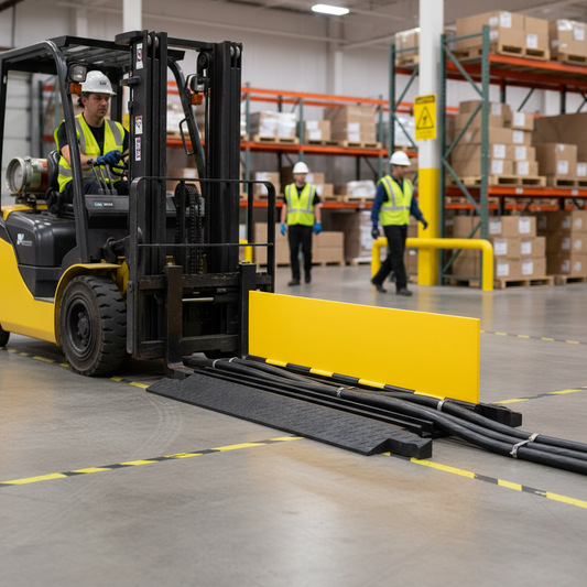 Heavy Duty 5 Channel Cable Protector Ramp with Durable Non-Reactive Plastic and High Visibility... - side view | britanniasafety.uk