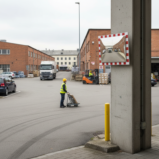 Premium Heavy Duty Stainless Steel Traffic Mirror with Bracket for Blind Spot Monitoring - side view | britanniasafety.uk