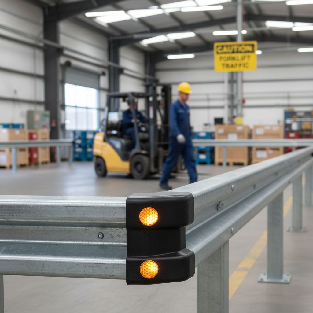 Premium Rigid Plastic Barrier End Cap with Reflective Dots for Enhanced Safety in High Traffic... - side view | britanniasafety.uk