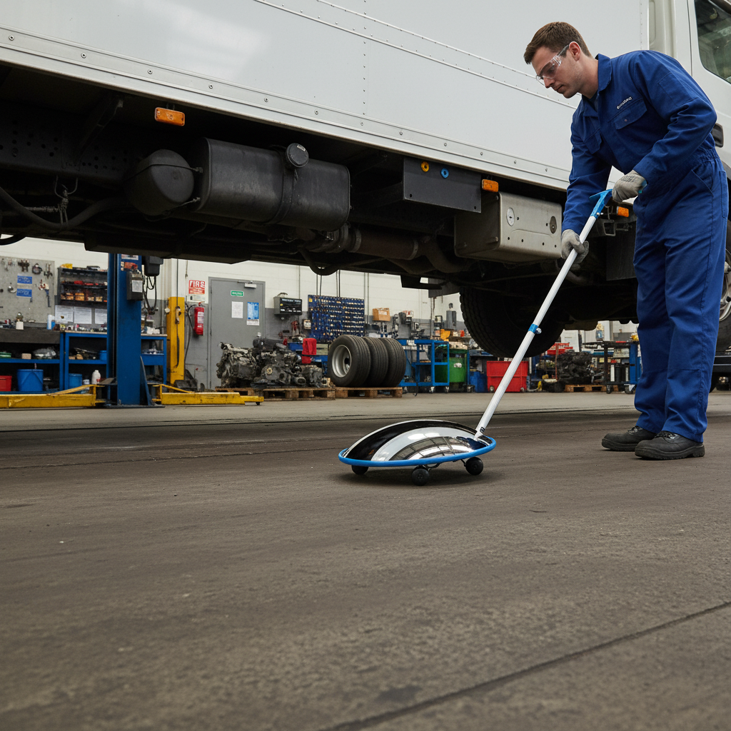 Premium Vision Inspection Mirror with Castor Wheels and Telescopic Handle for Vehicle Checkpoints - side view | britanniasafety.uk