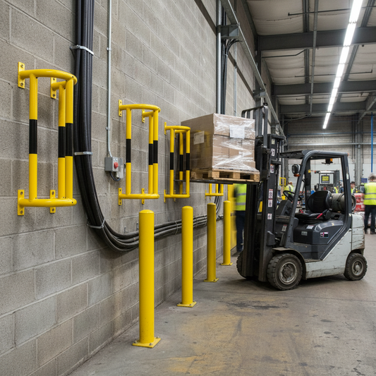 Premium Wall Mounted Pipe Protector - Heavy Duty 48mm Diameter Tube with High Visibility Finish... - side view | britanniasafety.uk