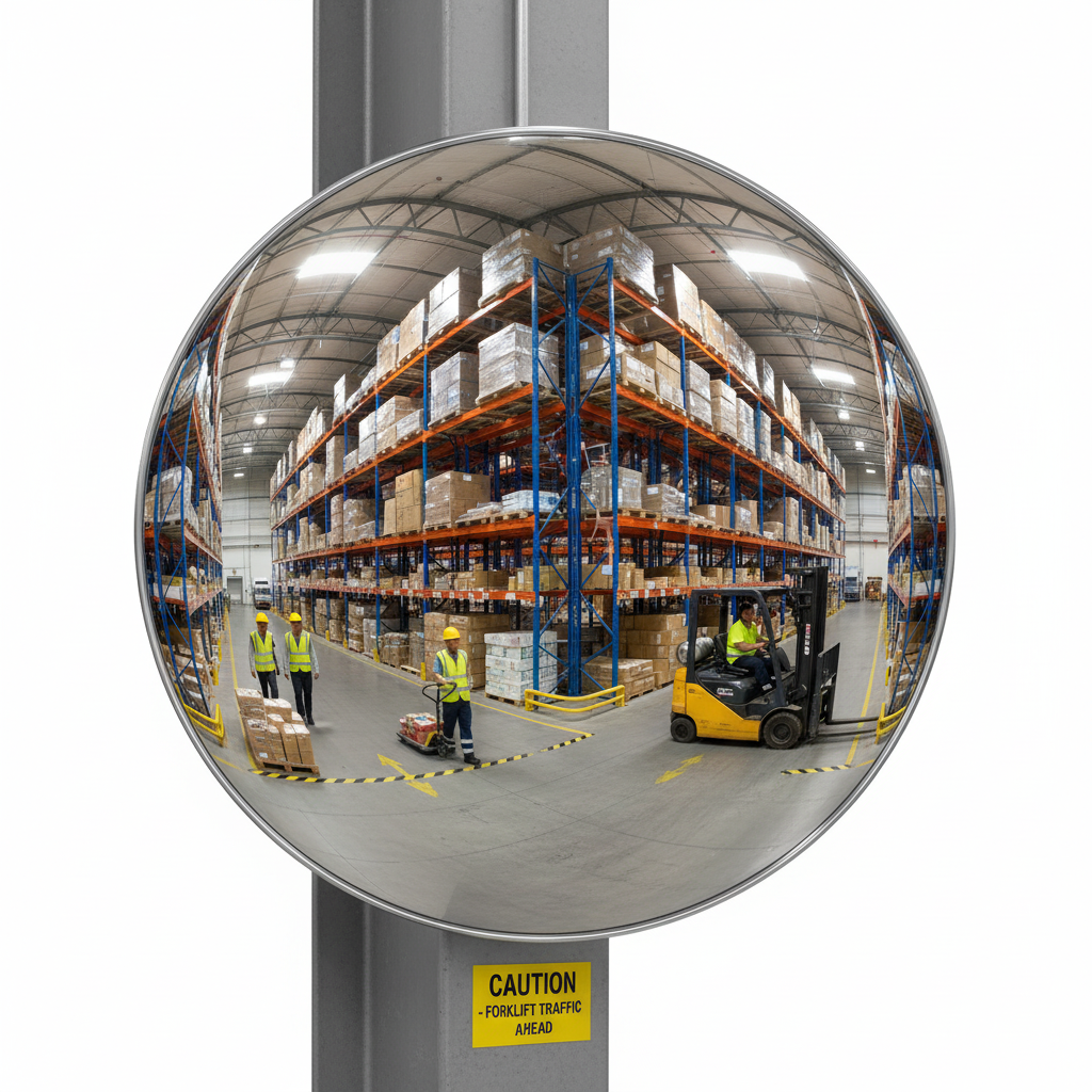 Premium Half Sphere Convex Wall Mount Mirror for 3 Directional Viewing in Warehouses - Multiple... - side view | britanniasafety.uk