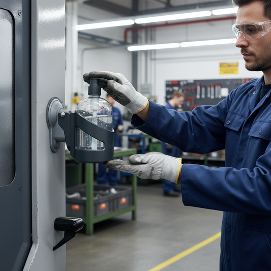 Premium Suction Pad Mounted Hand Sanitiser Kit with 450ml Gel for Easy Installation on Glass... - side view | britanniasafety.uk