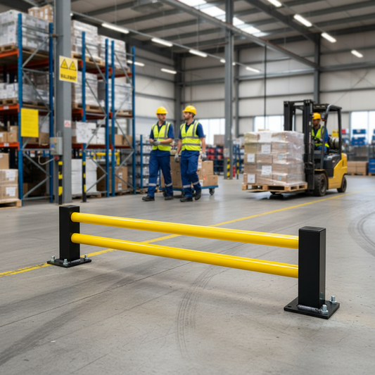 Premium Low-Level Eco Barrier Straight Kit for Racking and Machinery Protection with Steel... - side view | britanniasafety.uk