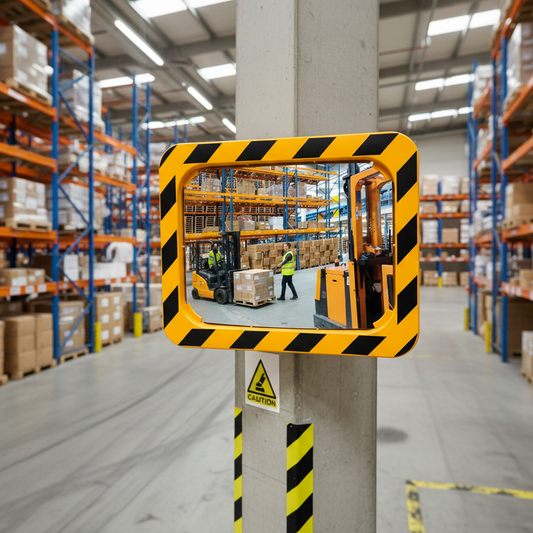 High-Performance Yellow and Black Traffic Safety Mirror for Industrial Use - Boost Safety in... - side view | britanniasafety.uk