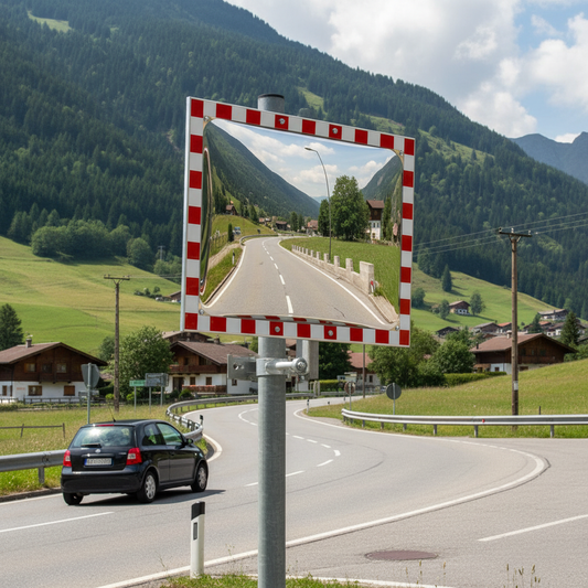 Premium Ice-Free Stainless Traffic Mirror with Adjustable Mounting Bracket for Winter Clarity... - side view | britanniasafety.uk