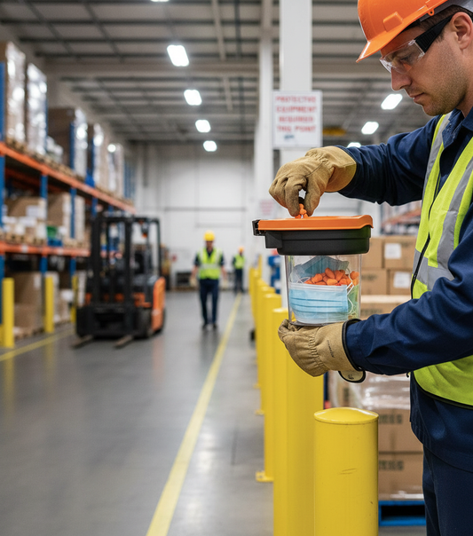 Premium Safety Dispenser for PPE - Durable Transparent Container for Easy Access to Ear Plugs... - side view | britanniasafety.uk