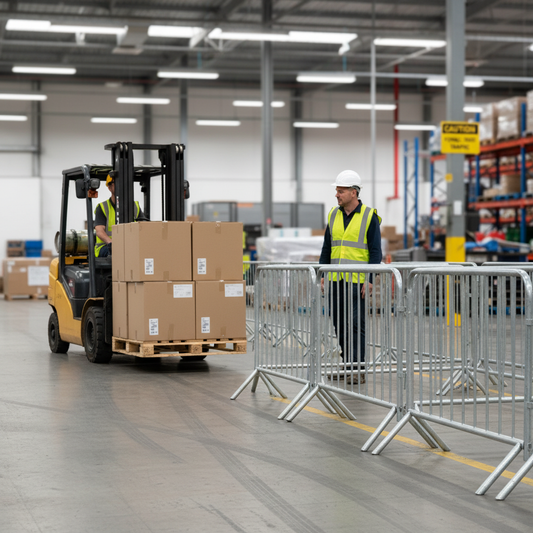 Heavy Duty 2.3m Loose Leg Barrier System with Galvanised Steel Construction for Crowd Control - side view | britanniasafety.uk