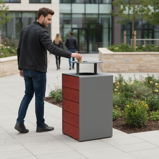 Heavy Duty 120L Litter Bin with Steel and Hardwood Design for Indoor and Outdoor Use - side view | britanniasafety.uk