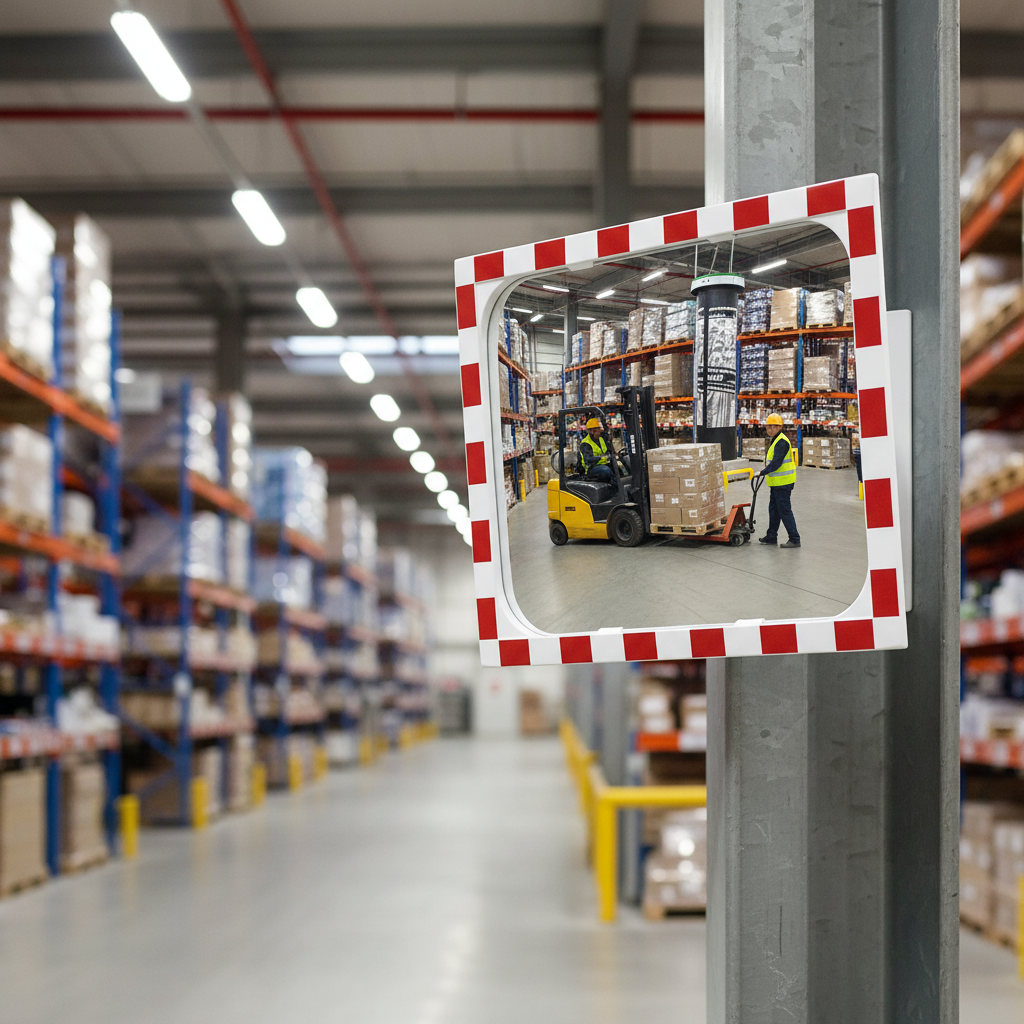 Premium Glass Lens Impact Resistant Traffic Mirror with Durable Housing and Adjustable Mounting Bracket - Detail View | Barri