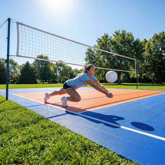 Custom volleyball court floor tiles in various colours with weatherproof and UV treated features - product detail