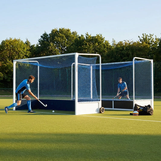 Aluminium hockey goal with HDPE net, 12ft x 7ft, for tournament use - product detail