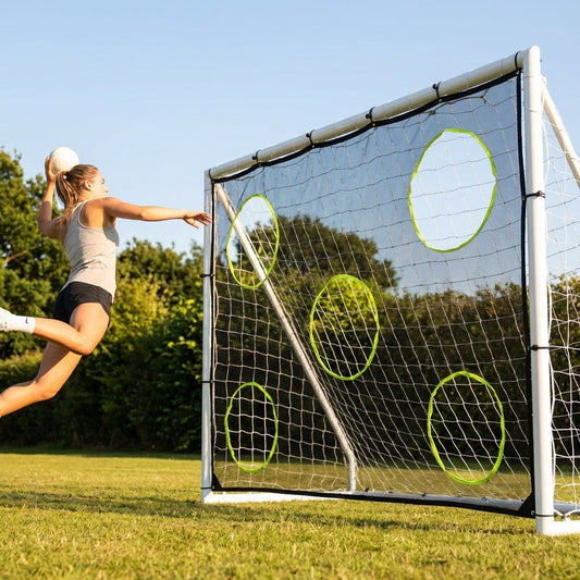 Handball target sheet with eight target holes, 3m x 2m, weatherproof mesh - product detail