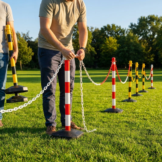 Plastic chain barrier posts in 4 vibrant colours for crowd control - product detail