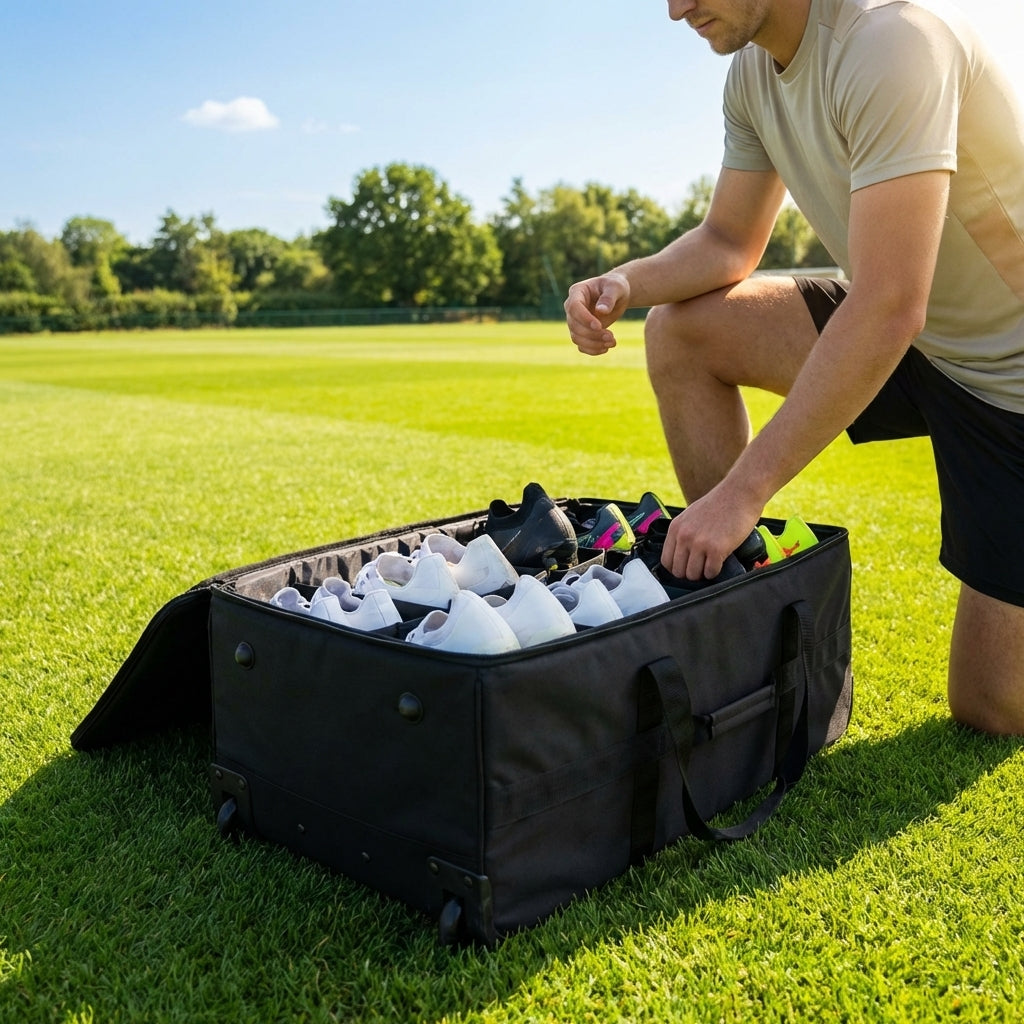 Black boot storage bag for sports teams accommodating 24 pairs - product detail