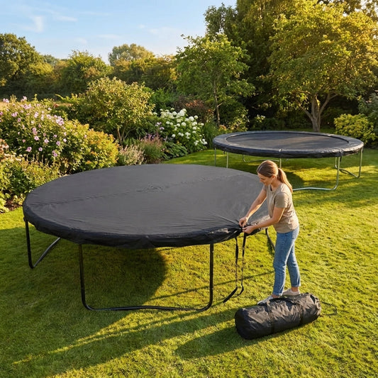 Black durable PE trampoline cover for garden protection - product detail