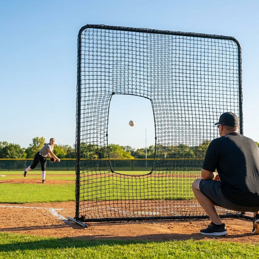 Softball pitching screen with steel frame for pitcher protection - product detail