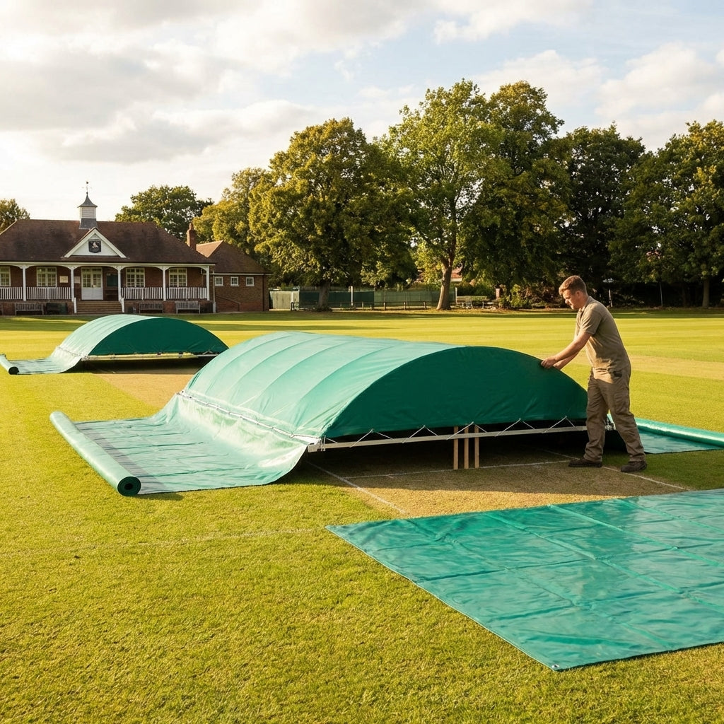 Mobile cricket pitch cover with galvanised steel frame and PVC cover - product detail