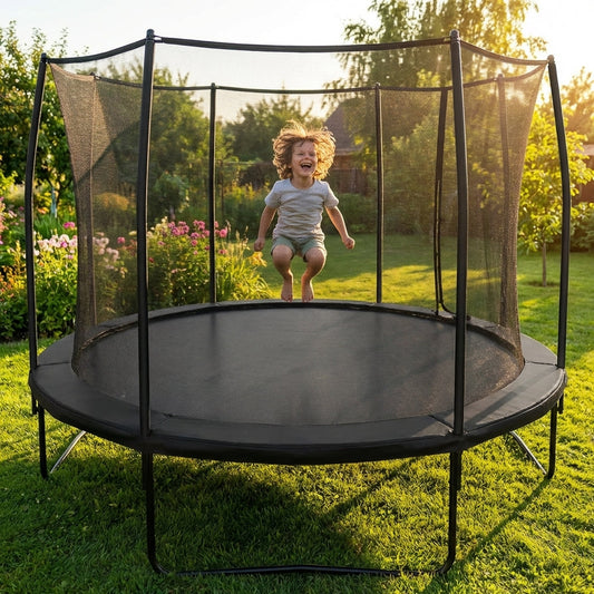 Trampoline jumping mat in black, high-performance fabric for garden trampolines - product detail