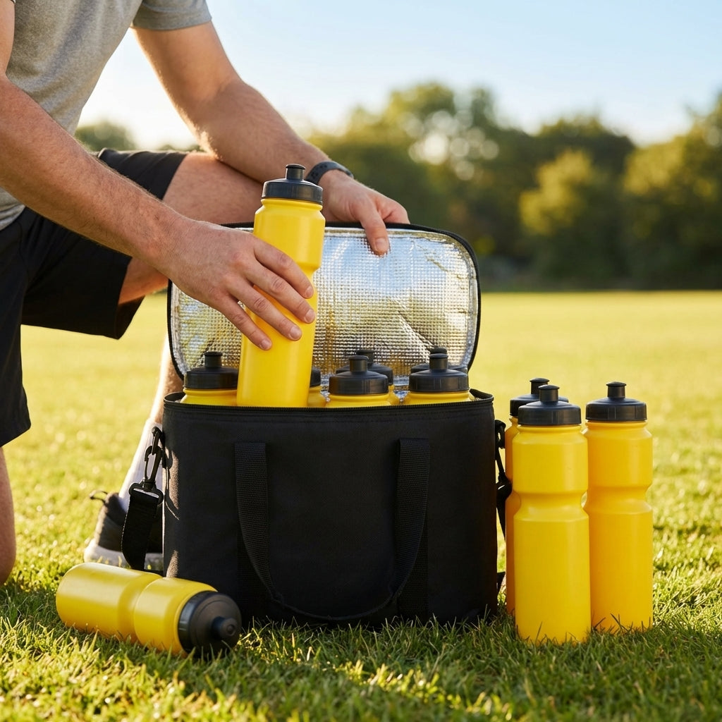 Water bottle carry bag in black with capacity for 10 bottles, made from durable fabric - product detail