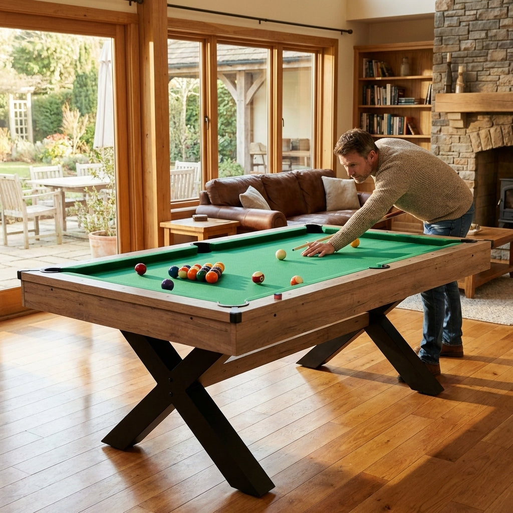 7ft pool table with green velvet surface and MDF wooden finish - product detail
