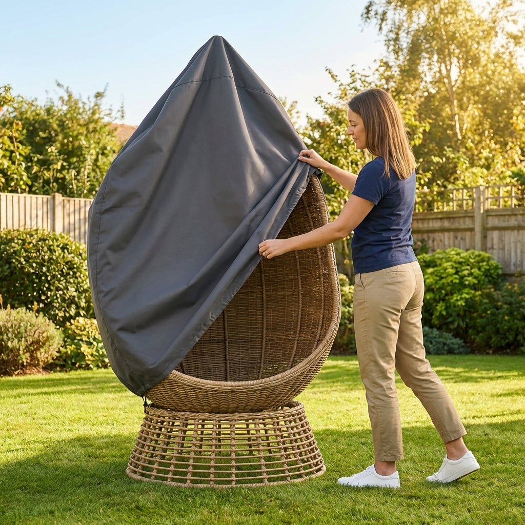 Black waterproof PVC hanging chair cover for outdoor furniture protection - product detail