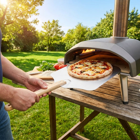 Aluminium pizza peel with a 12-inch paddle and wooden handle - product detail
