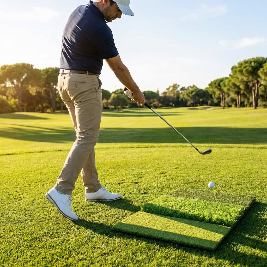 Tri Turf Golf Hitting Mat with distinctive grass surfaces and rubber base - product detail