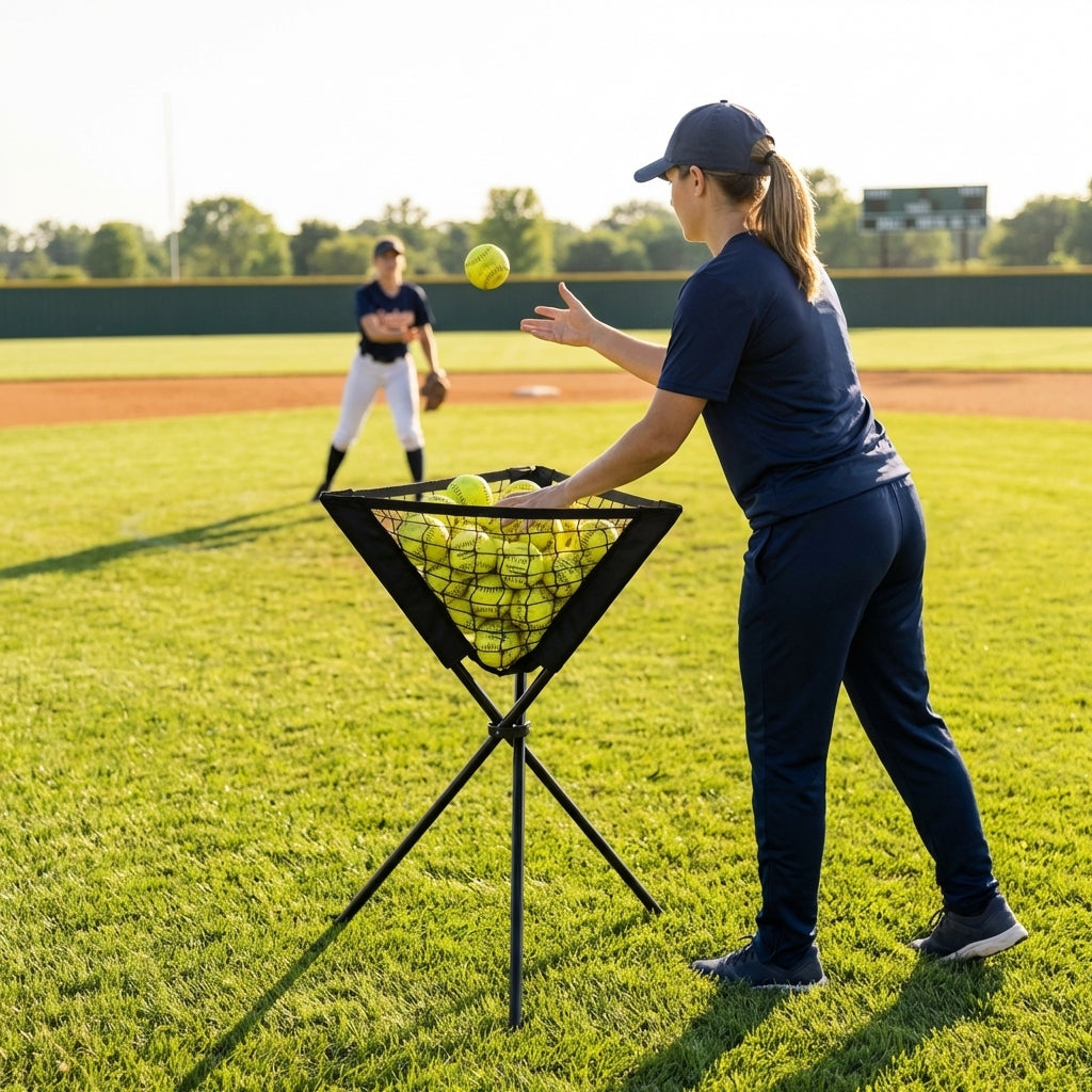 Portable pop-up ball caddy with 60 ball capacity for sports training