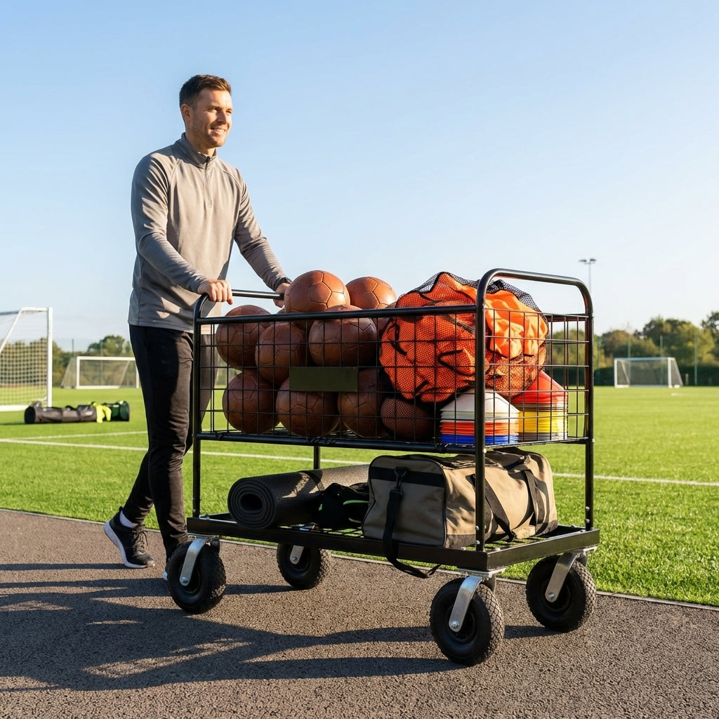 Steel Sports Equipment Storage Trolley with Dual-Tier Design - product detail