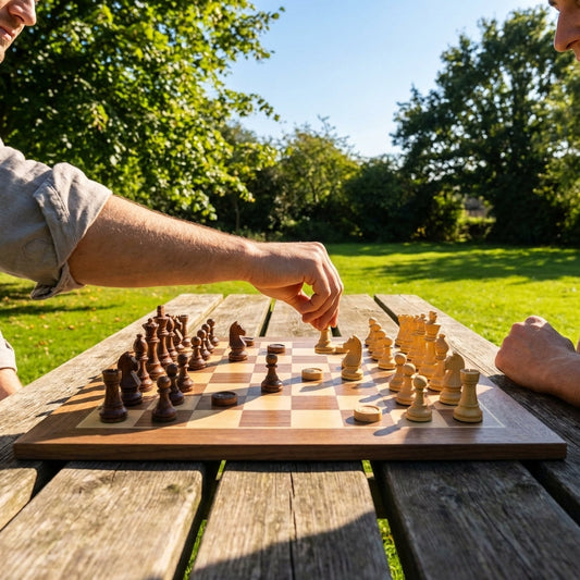 Wooden chess and checkers set with 50cm board for indoor use - product detail