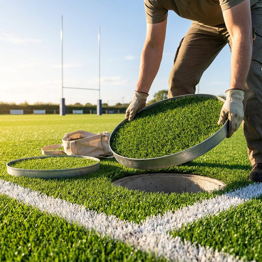 Ground Socket Turf Trays made of Aluminium and Rubber for Rugby Pitches - product detail