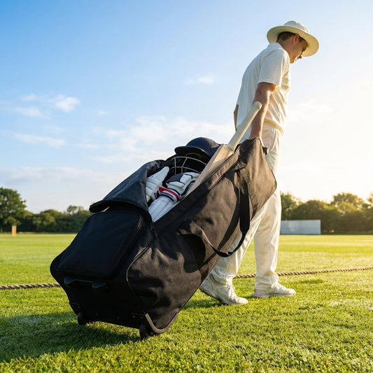 Wheeled cricket team kit bag in black for easy sports equipment transport - product detail
