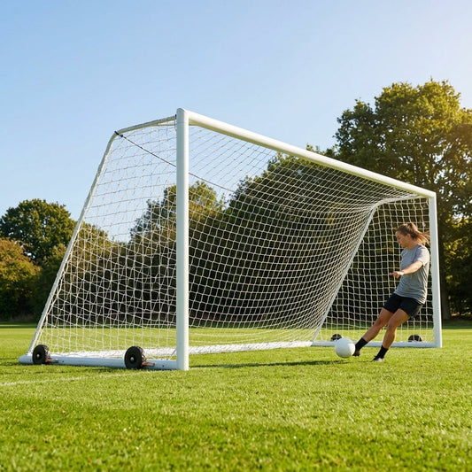 Freestanding stadium football goal with aluminium frame and box net - product detail