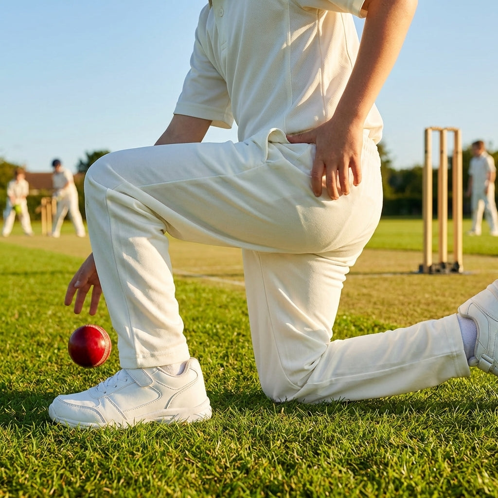 Junior cricket trousers in off-white, perfect for matches and training - product detail