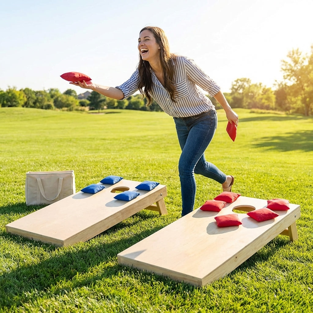Wooden cornhole board set with bean bags for outdoor games - product detail