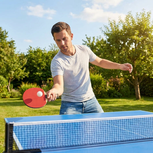 Table tennis bat with premium wood core and red rubbers - product detail
