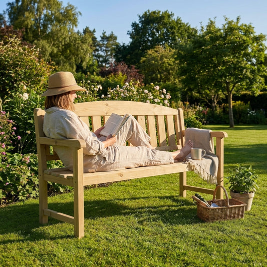 Wooden garden bench with three seats, pressure-treated for outdoor use - product detail