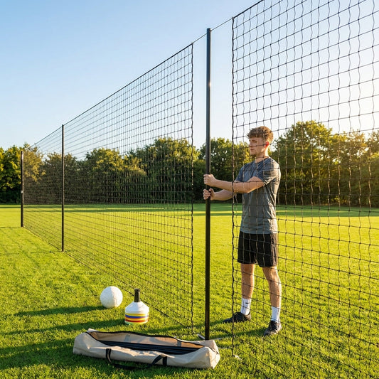 Pitch divider net system with galvanised steel posts and tensioned net - product detail