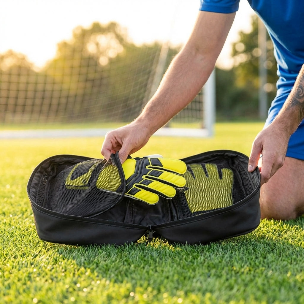 Goalkeeper glove bag in black with compartments for accessories - product detail