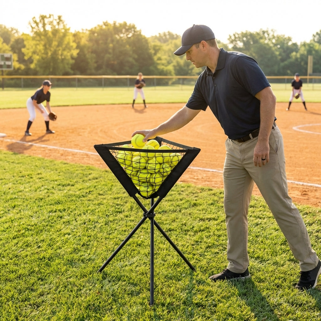 Pop-Up Ball Caddy with Black Metal Frame for Sports Training - product detail