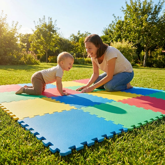 Interlocking foam puzzle mats in assorted vibrant colours - product detail