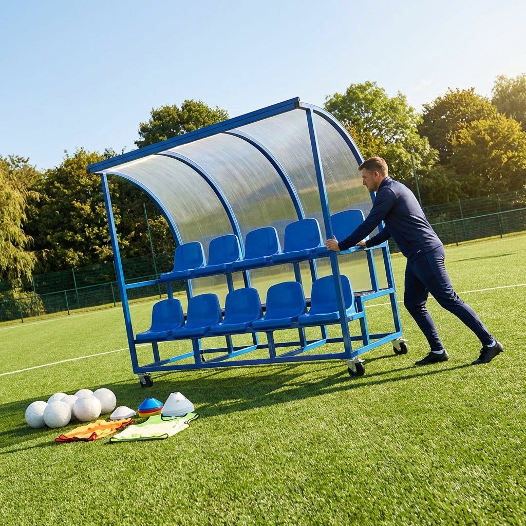 Aluminium sports team shelter with two tiers for sports facilities
