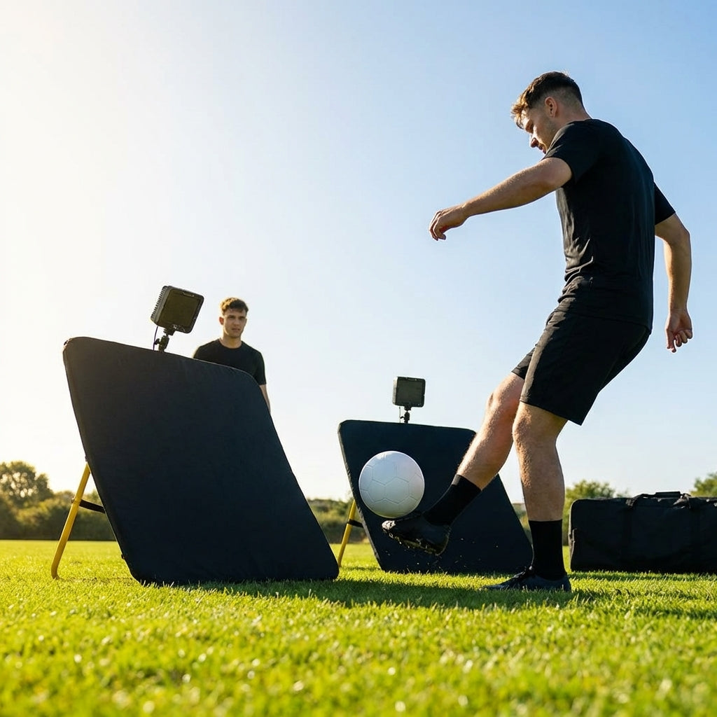 Interactive football training rebound board with reaction lights
