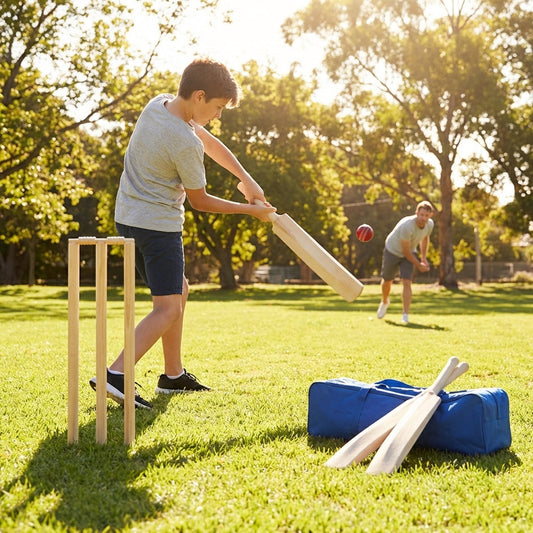 Wooden Cricket Set – Size 3, 4, 5 – Kashmir Willow – Garden & Beach Play