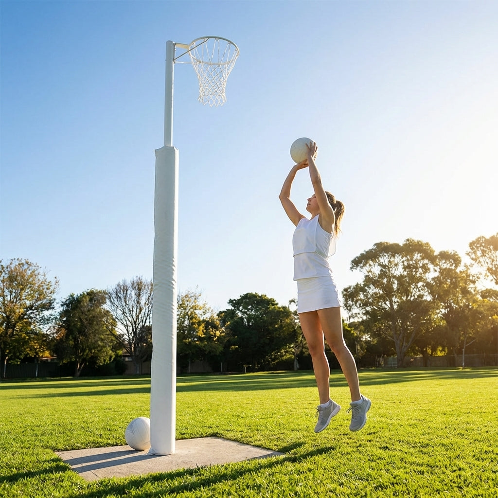 Netball posts with aluminium construction and adjustable height