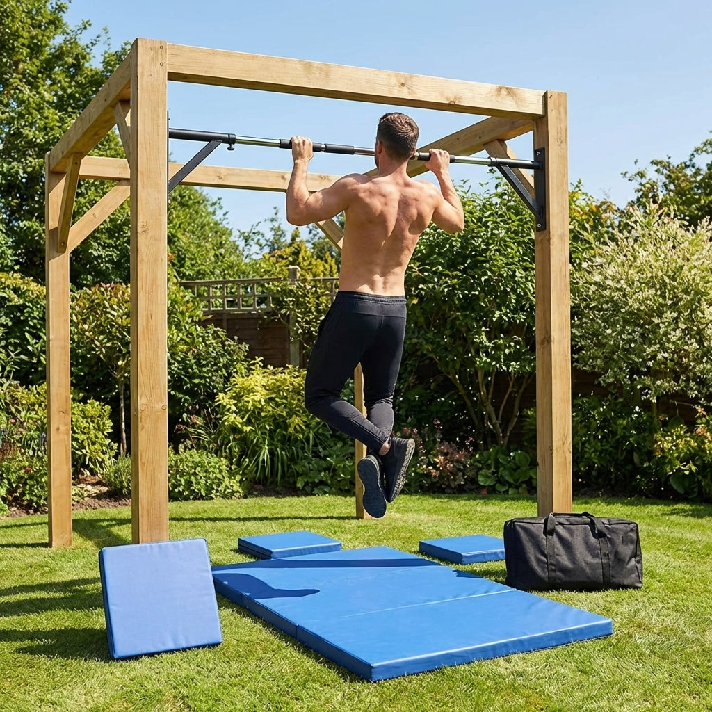 Adjustable doorway pull up bar for home gym exercises