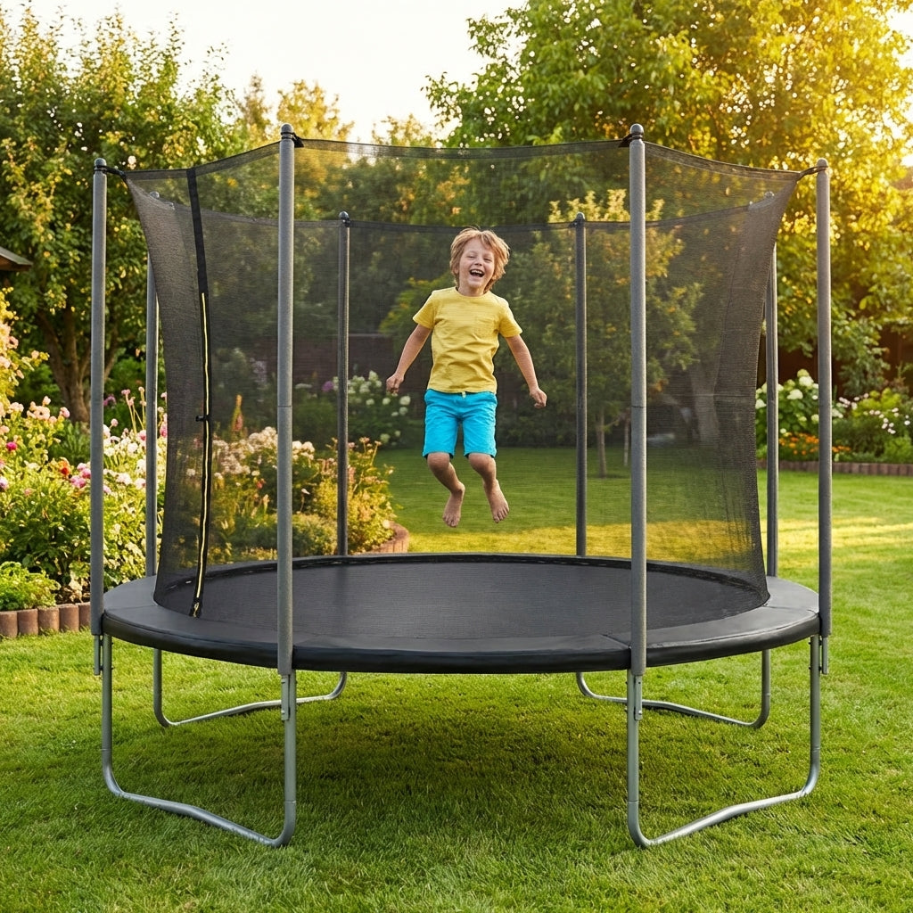 Trampoline jumping mat in black, high-performance fabric for garden trampolines