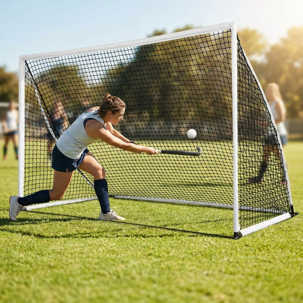 Pop up hockey goals with durable steel frame for indoor and outdoor use